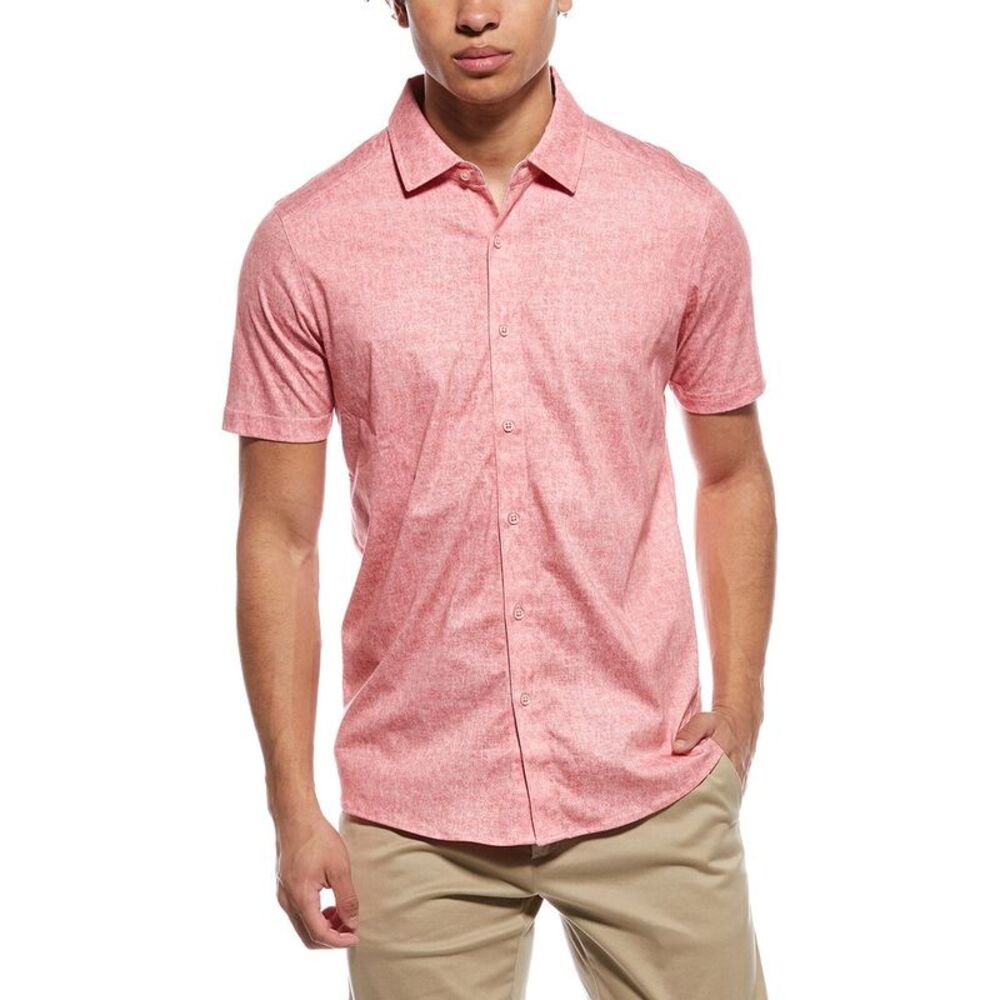 Raffi Mens  Distressed Button Shirt, Pink